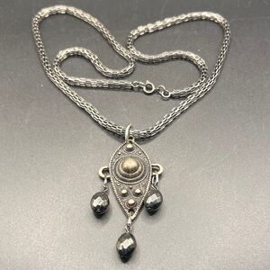 Vintage Silver and Black Pendant Necklace
